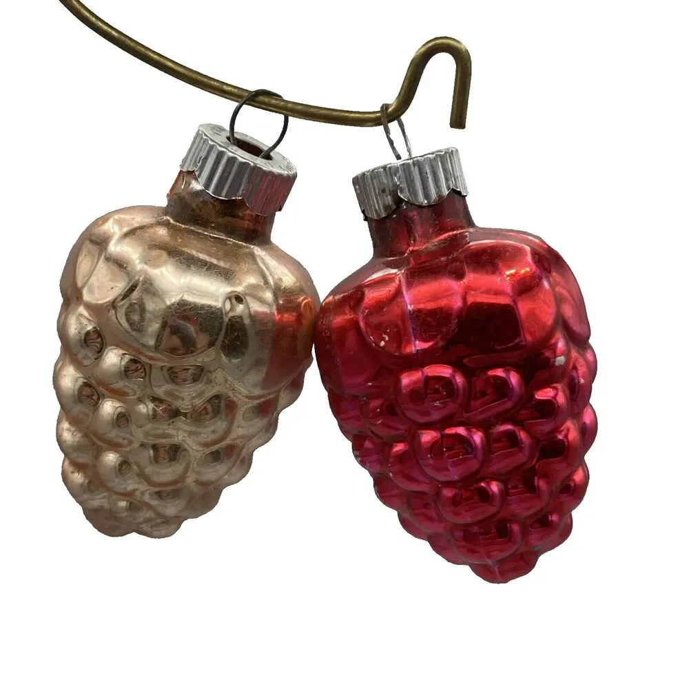 2 Vintage Shiny Brite Grapes Christmas Ornaments Pink And Red Holiday Tree
